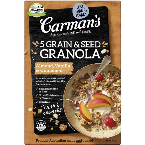 Carman's 5 Grain & Seed Granola Almond Vanilla & Cinnamon, 450 Gram ...